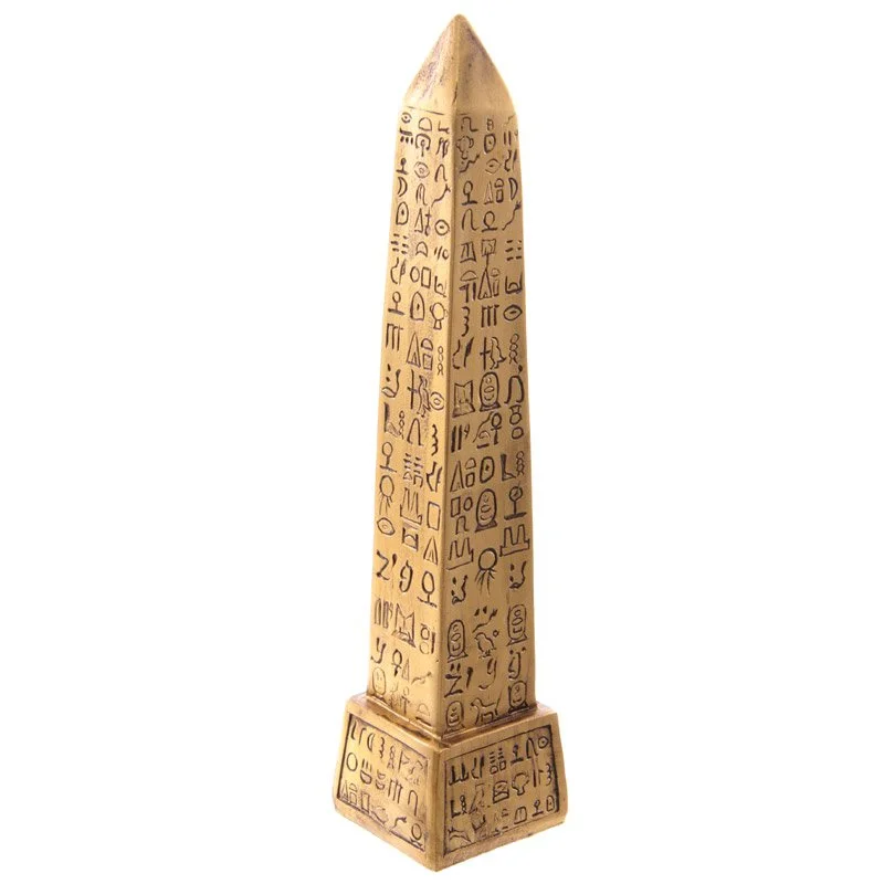 Gold Egyptian obelisk ornament, resin decorative piece from China.