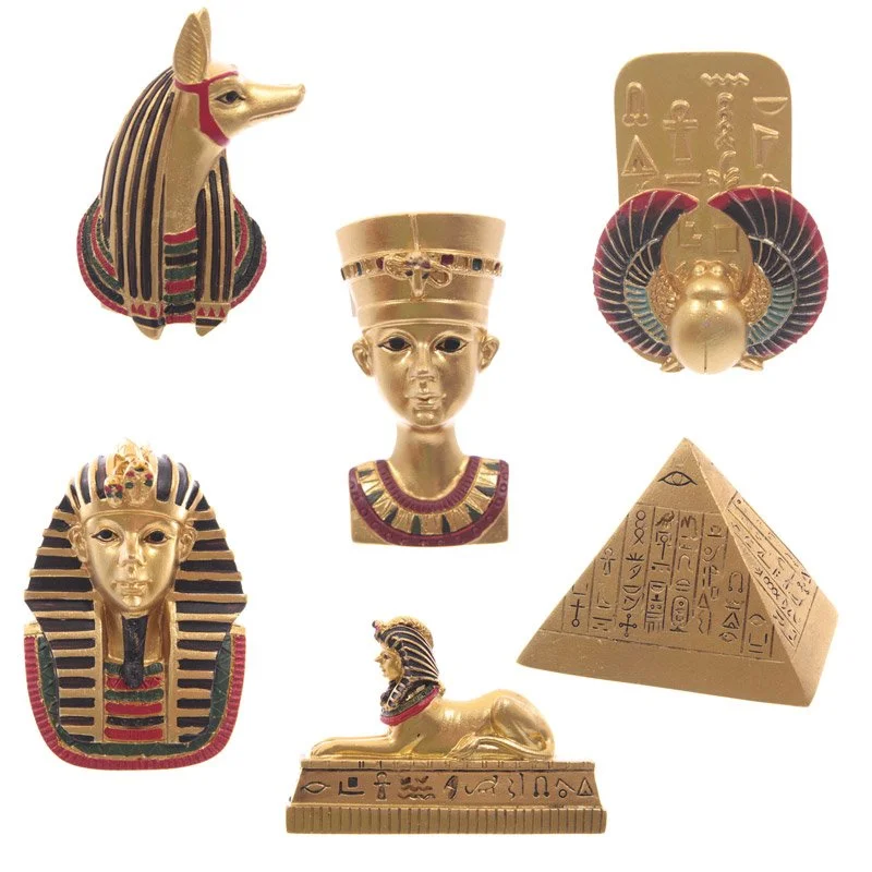 Resin Egyptian souvenir magnet featuring detailed Egyptian motifs, magnet core visible, crafted in China
