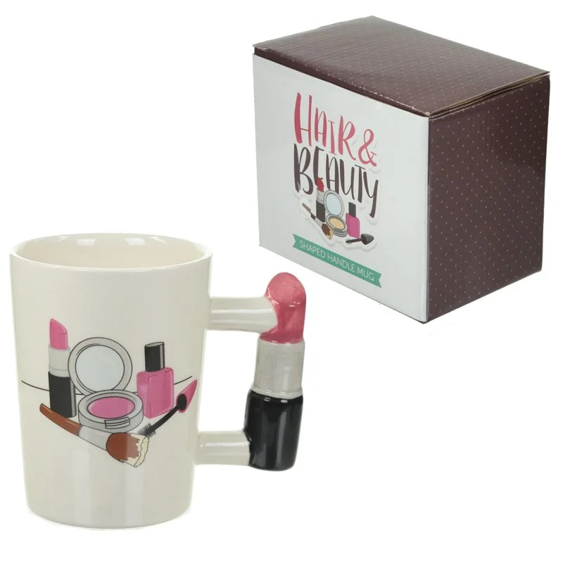 Lipstick shaped ceramic mug, black, featuring a curved handle and 400ml capacity.