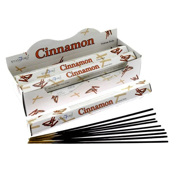 Stamford Hex pack of 20 cinnamon incense sticks with cruelty‑free and vegan symbols