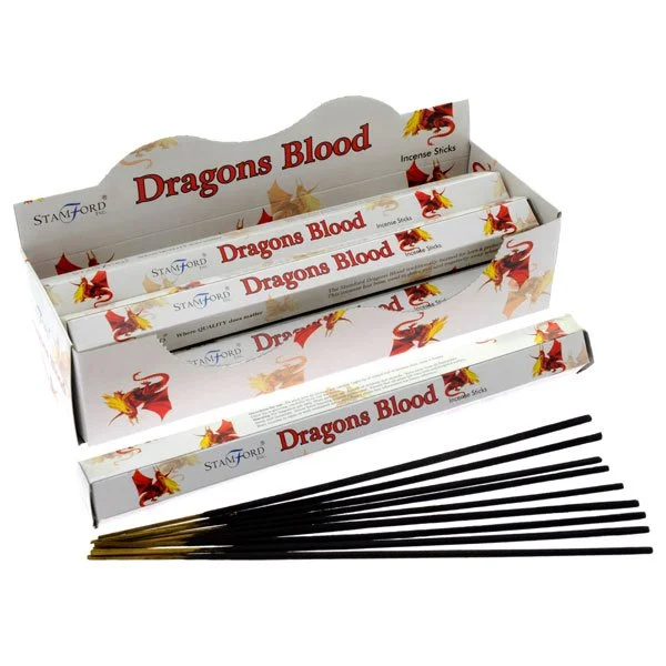 Compact pack of 20 dragon blood incense sticks, hand rolled with subtle packaging, labeled Red Rose fragrance
