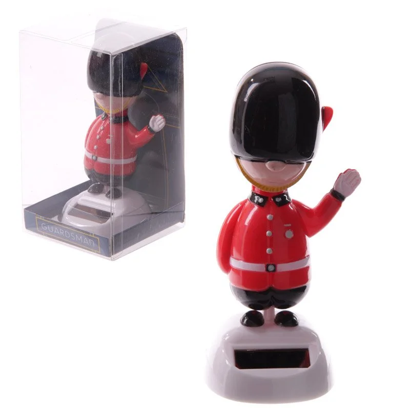 Solar guard statue in plastic and metal, magnetic copper base, CE/UKCA marked, vivid sculpted London Guardsman