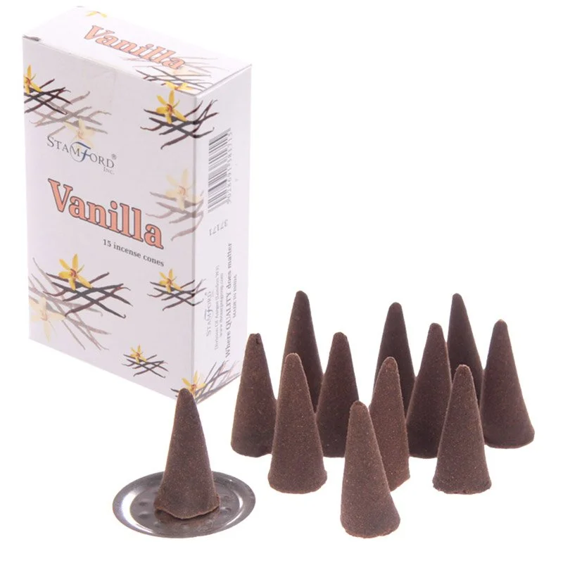 Vanilla incense cones pack marked with cruelty‑free and vegan symbols from Puckator