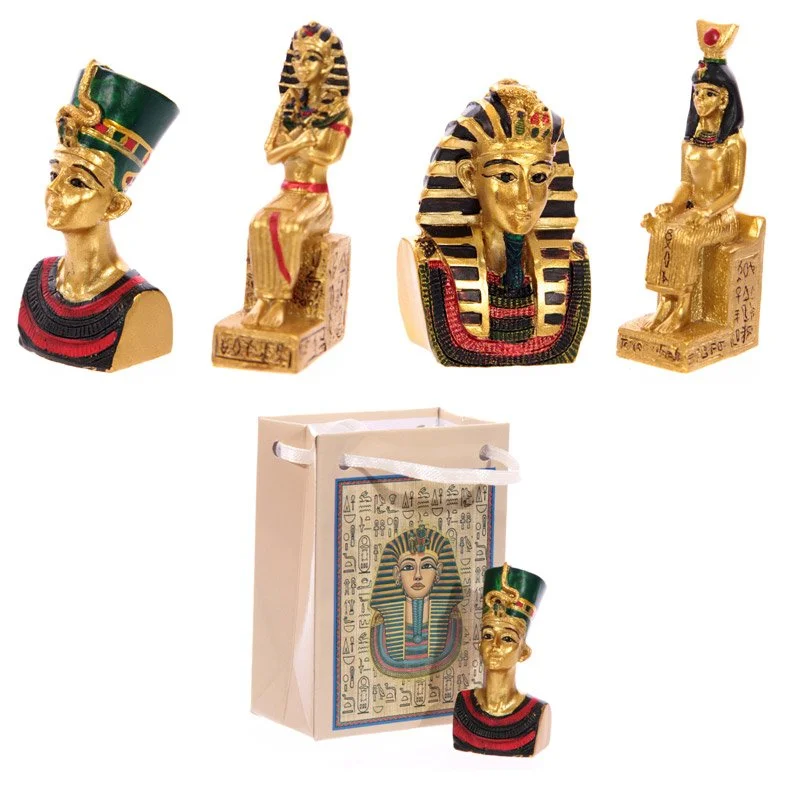 Gold Egyptian figurine in a resin mini card gift bag with ribbon handles