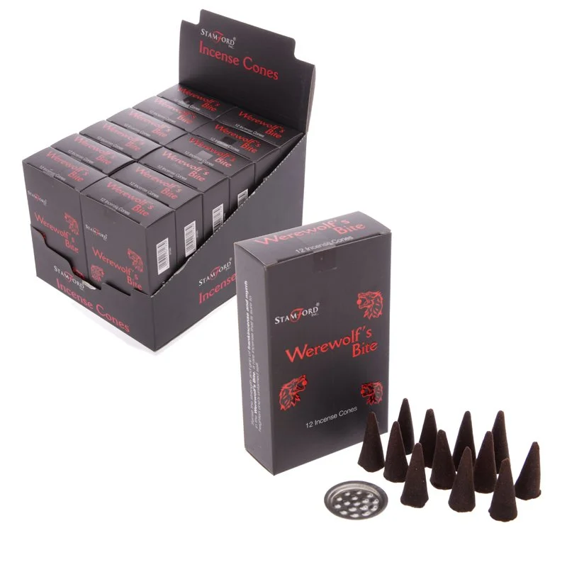12 black incense cones on a tray with cruelty‑free and vegan icons beside them, labeled frankincense incense cones