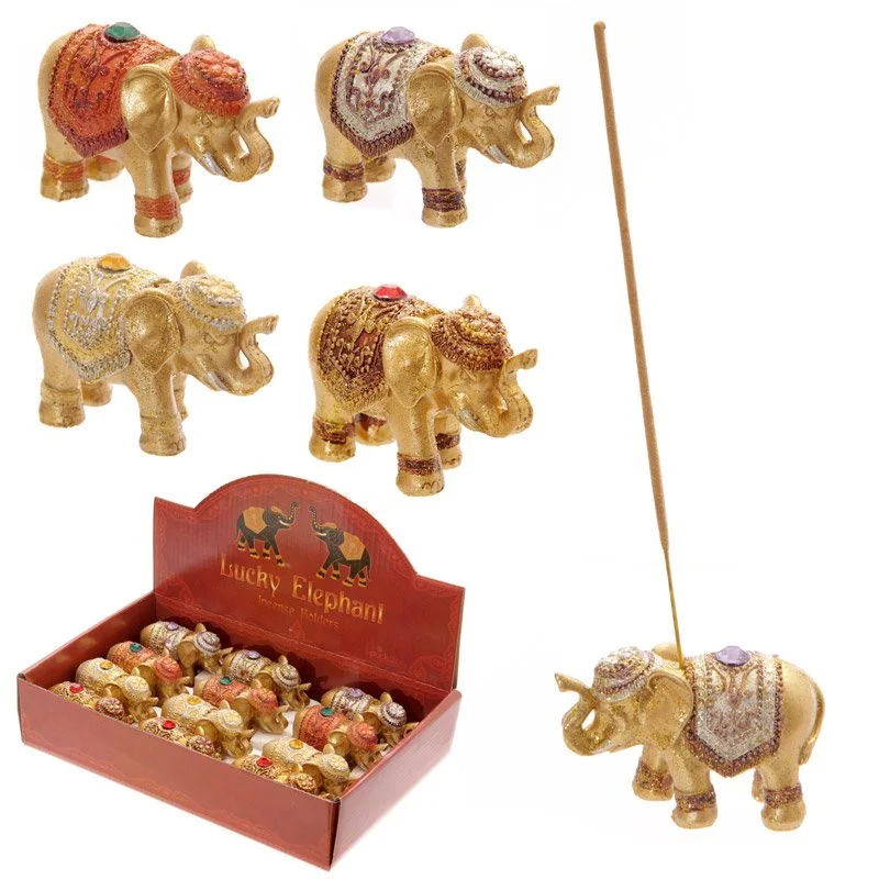 Cute resin elephant incense stick holder with a single stick positioned inside, in a delicate miniature design
