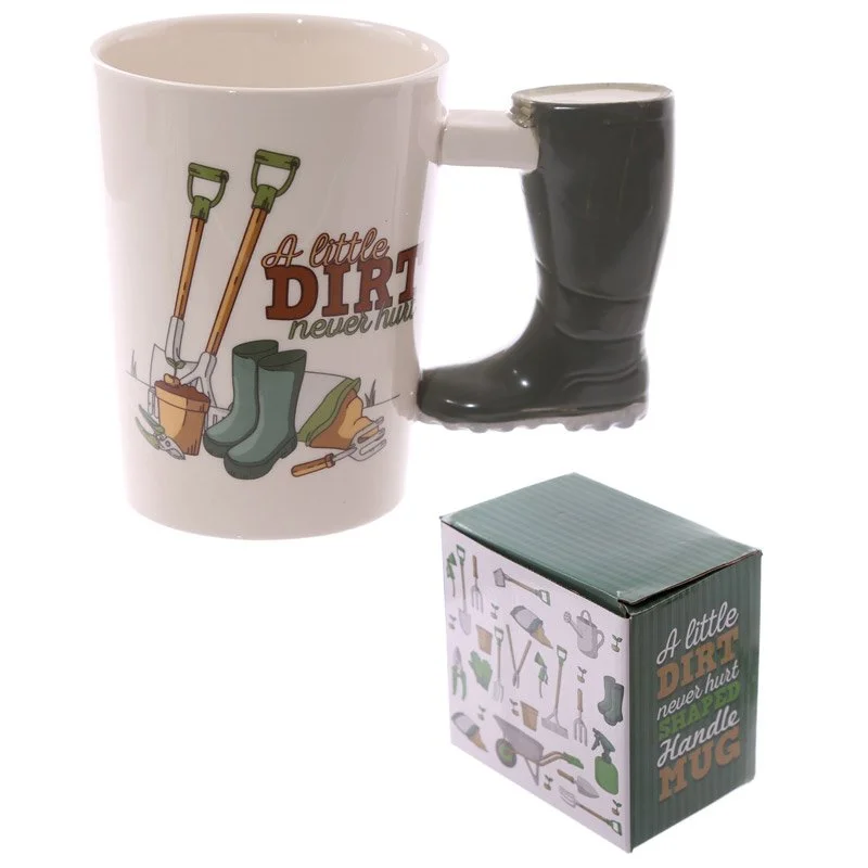 Ceramic garden mug with hand-shaped handle, 400ml capacity, from China.