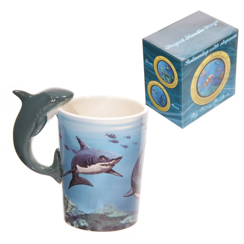 Shark handle ceramic mug with curved handle, 400ml capacity, smooth dolomite glaze