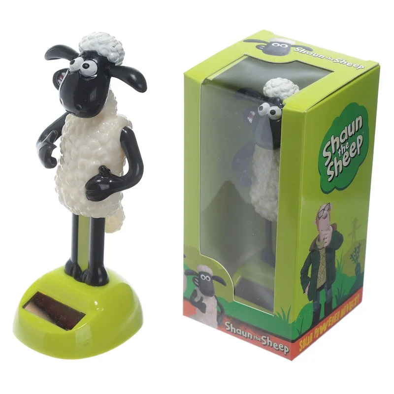 Shaun the Sheep figurine with solar panel detail, crafted from plastic ABS and metal magnet, CE/UKCA marked.