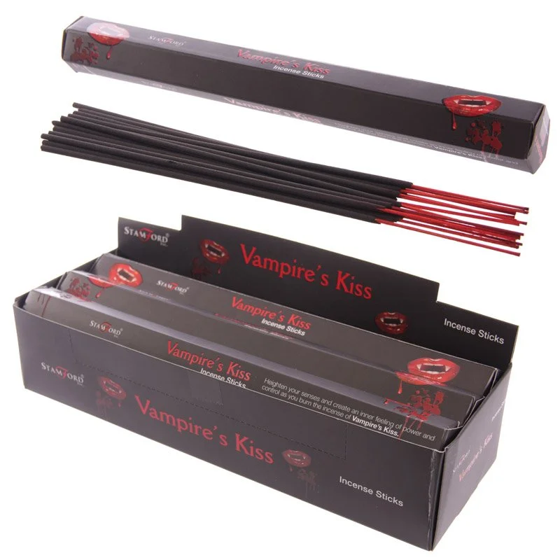 Black incense sticks, 12 hand‑rolled, spicy, pack for Halloween, cruelty‑free and vegan.