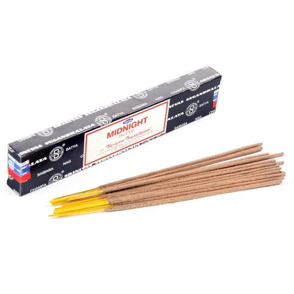 Nag Champa incense sticks, midnight scent, 12 hand‑rolled sticks in a pack