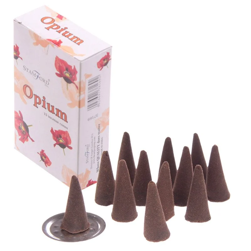 Opium incense cones in a pack of 15, hand rolled, cruelty free and vegan.