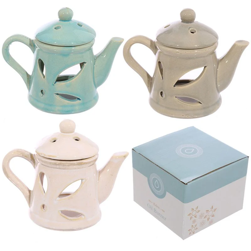 Dolomite ceramic teapot design ceramic oil burner with lid, suitable for water and oils, made in China.