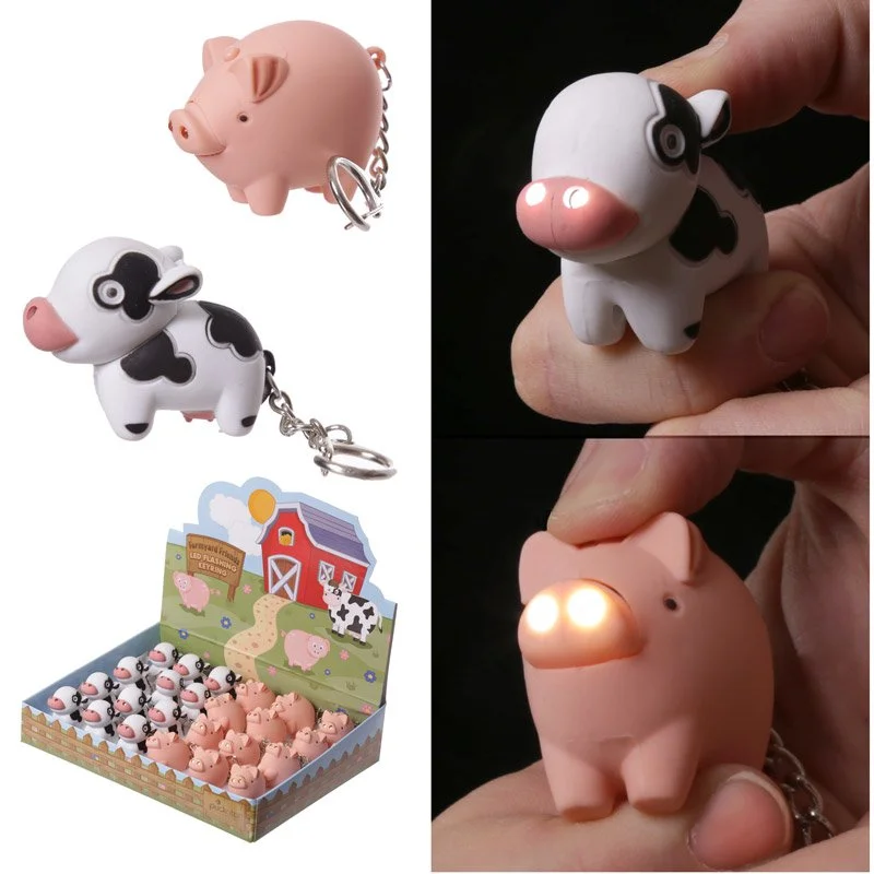 LED farm keyring with farm noise sound and light, made of plastic and metal.