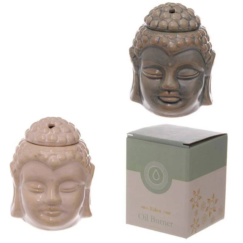 Dolomite ceramic Buddha head oil burner with crackle glaze