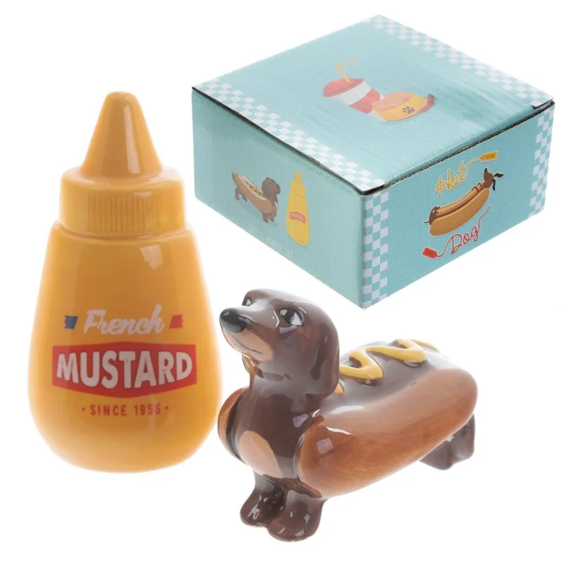 Ceramic salt and pepper set with two matching shakers featuring rubber bung access