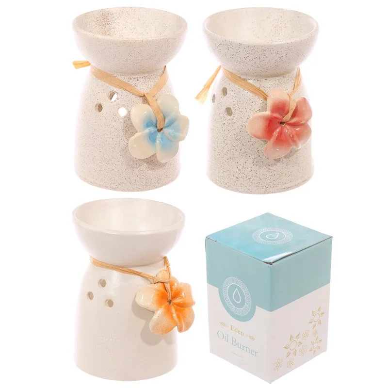 Ceramic oil burner in speckled design, porcelain body with paper string, suitable for oil and wax, no candle included.