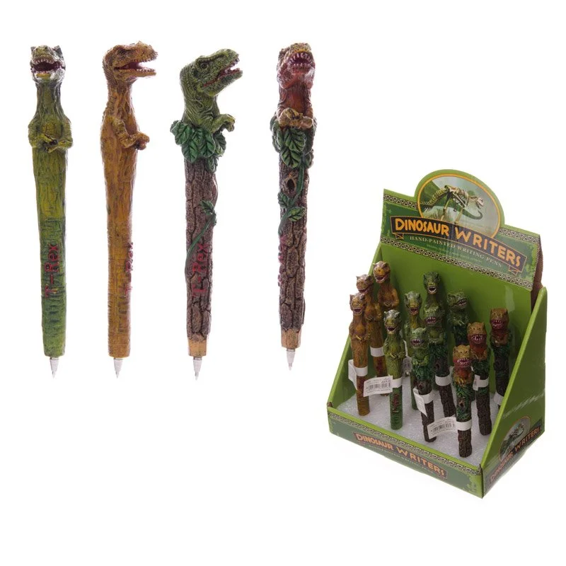 Dinosaur novelty pen made of resin, black ink, showing its unique dinosaur shape, perfect for writing.