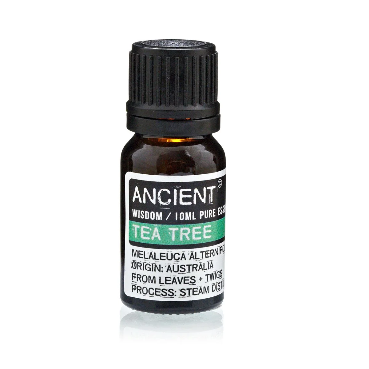 Bottle of 10 ml tea tree essential oil.