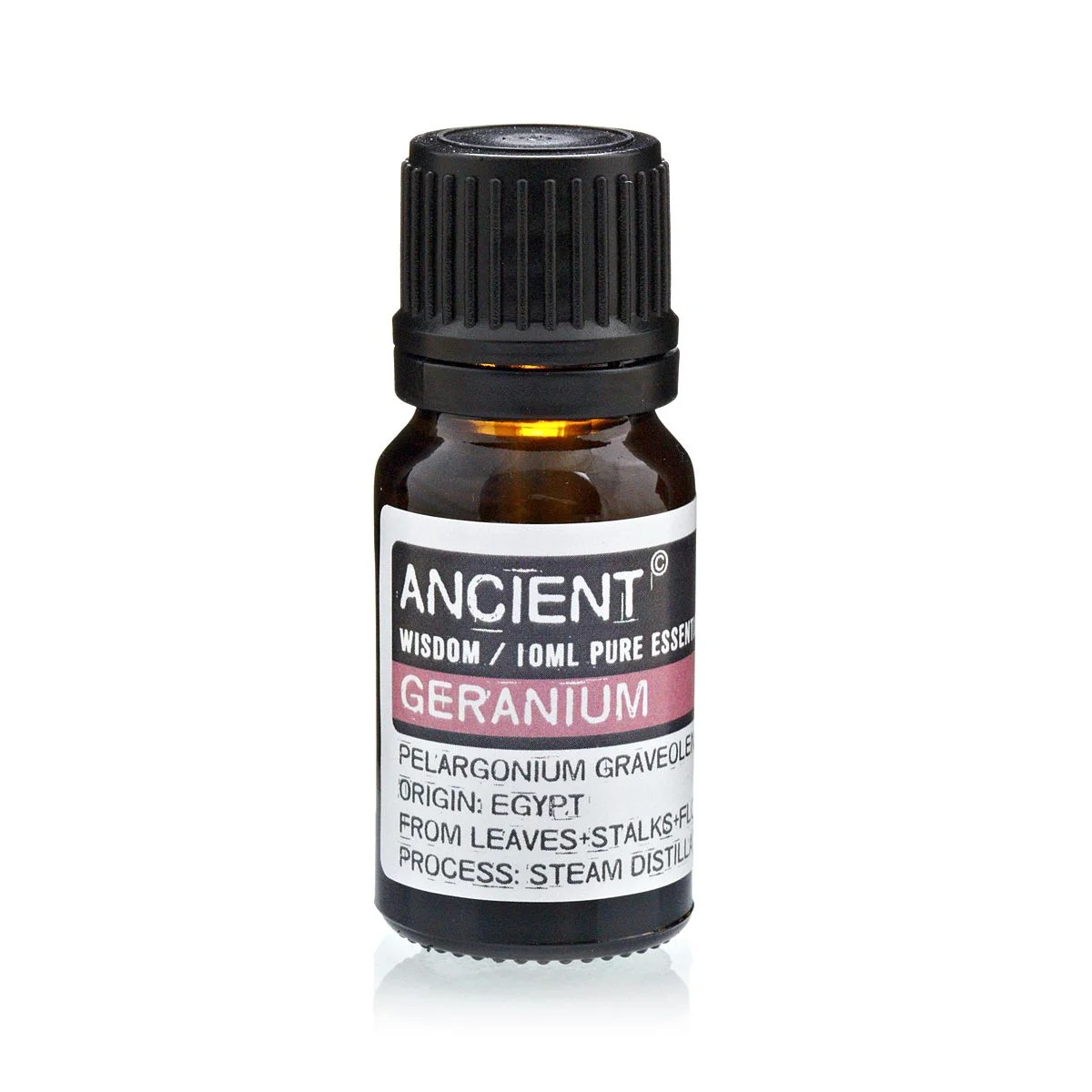 Bottle of 10 ml geranium essential oil.