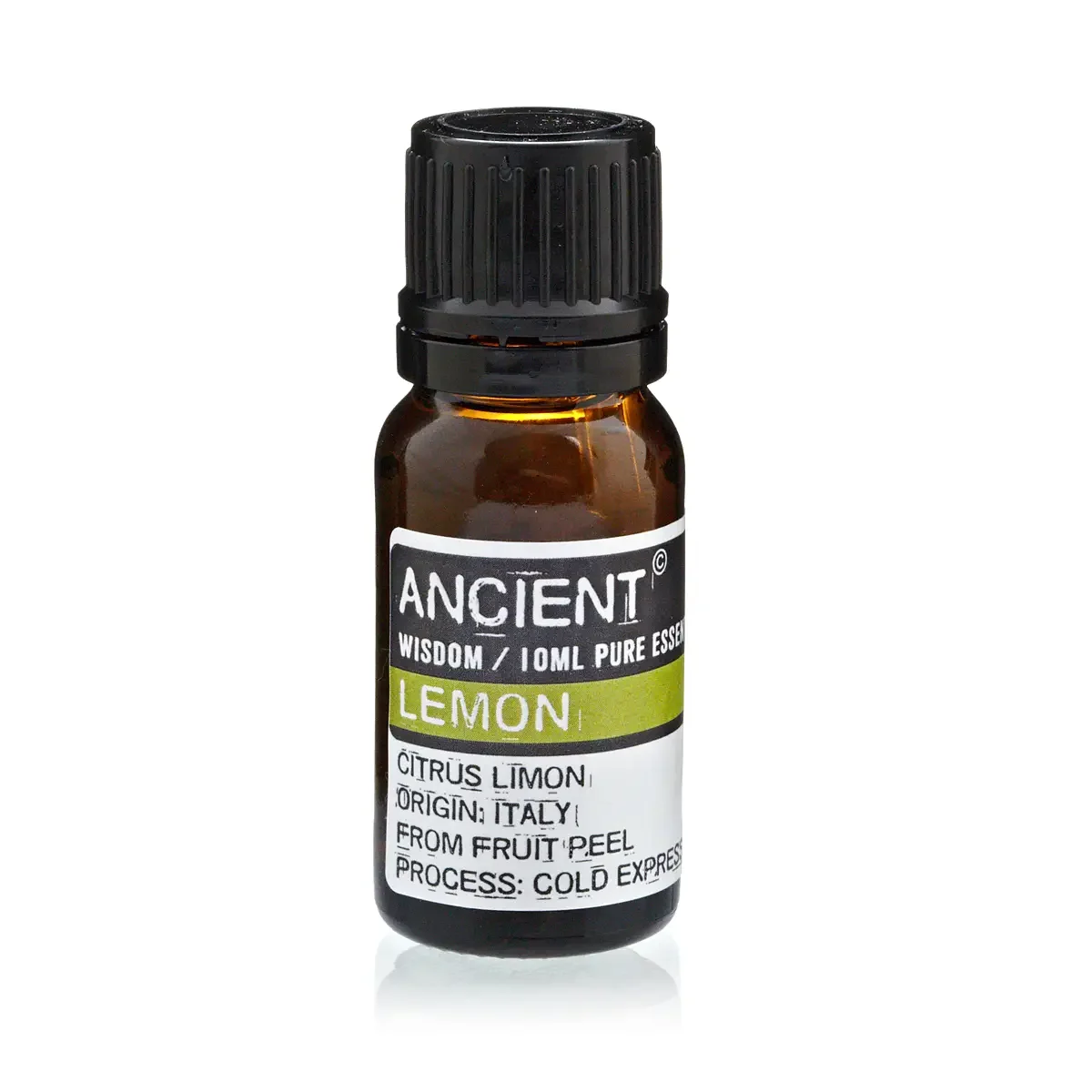 Glass bottle containing 10ml lemon essential oil