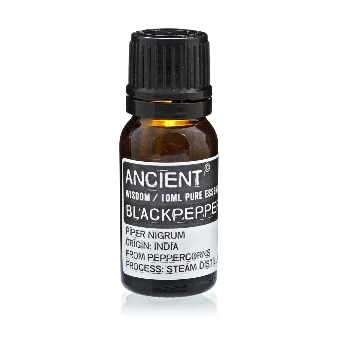 10 ml bottle of black pepper essential oil.