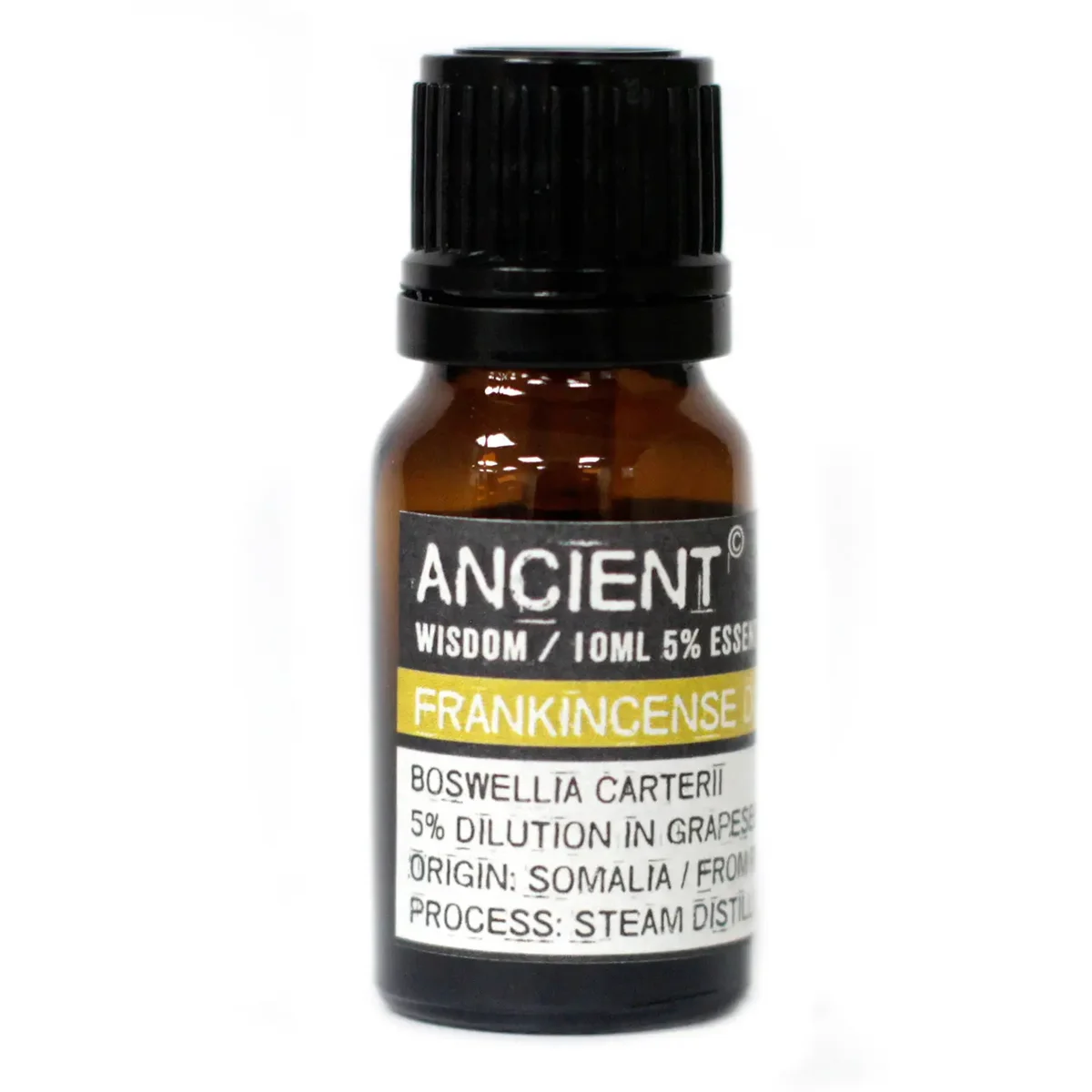 10‑ml glass bottle of Frankincense essential oil with dark‑coloured cap