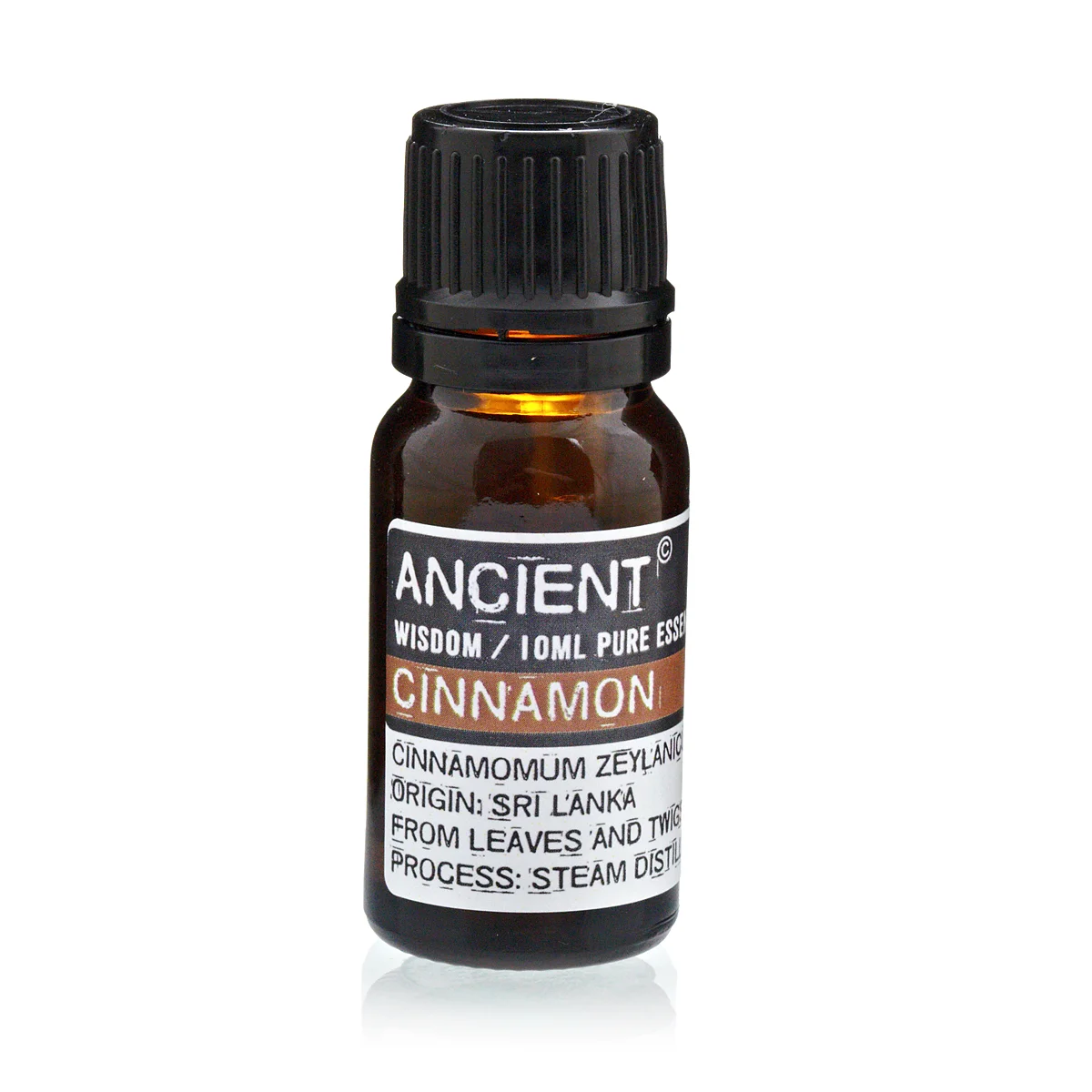 Small glass bottle labeled 10 ml natural cinnamon oil.