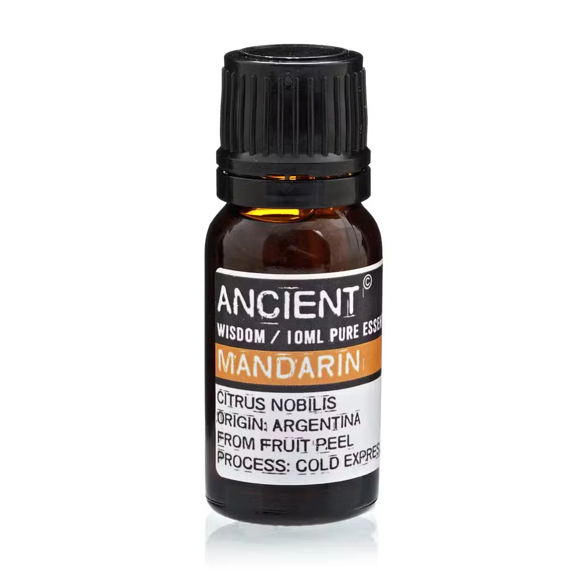 Amber glass bottle with dropper, 10 ml Mandarin essential oil, labeled for aromatherapy oil uk