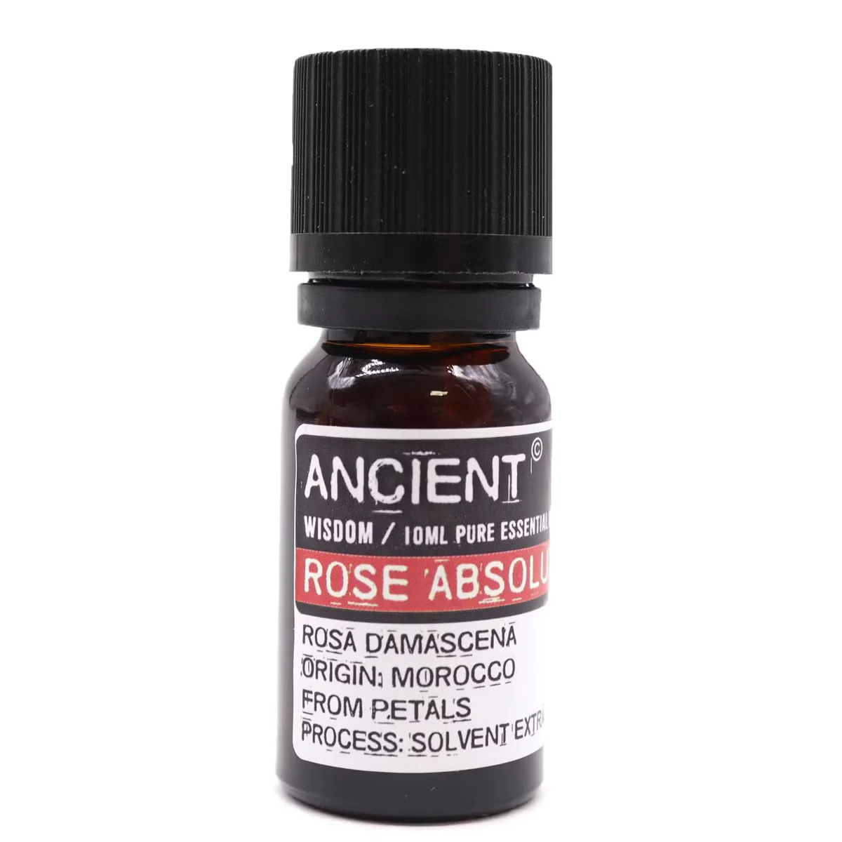 10 ml bottle of pure rose oil in a clear glass jar.