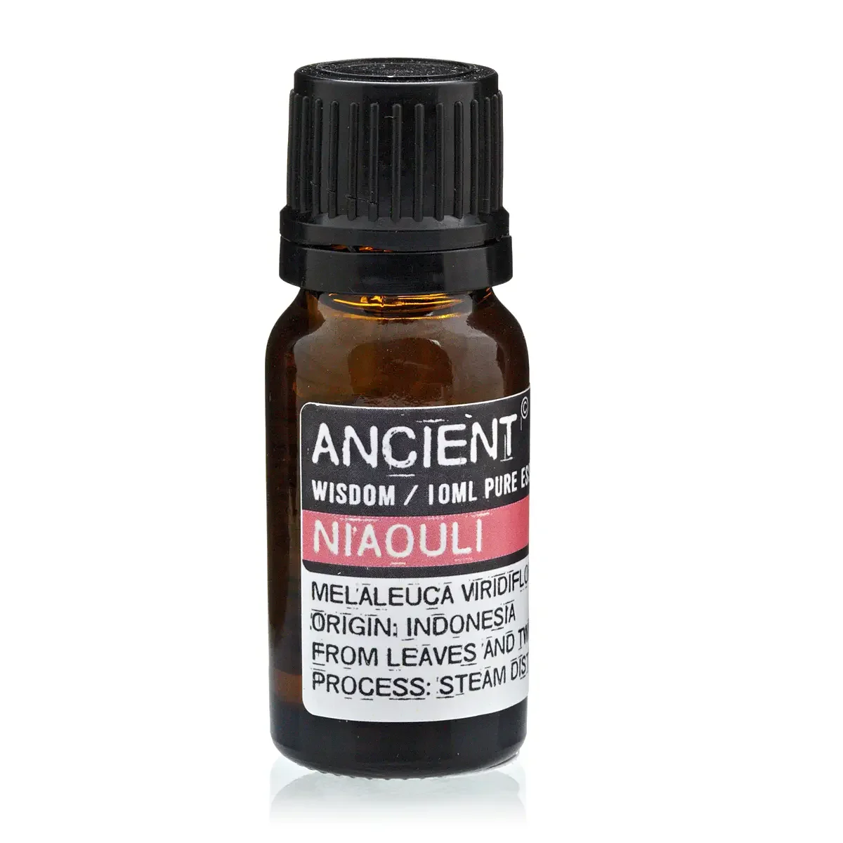 10 ml Niaouli essential oil bottle with clear glass and label