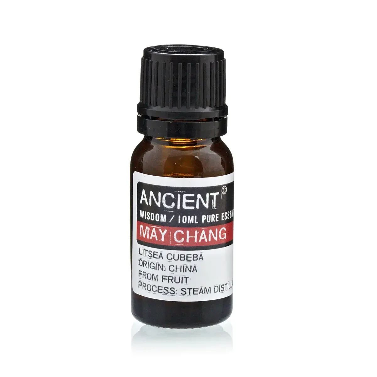 10 ml May Chang essential oil bottle in glass.