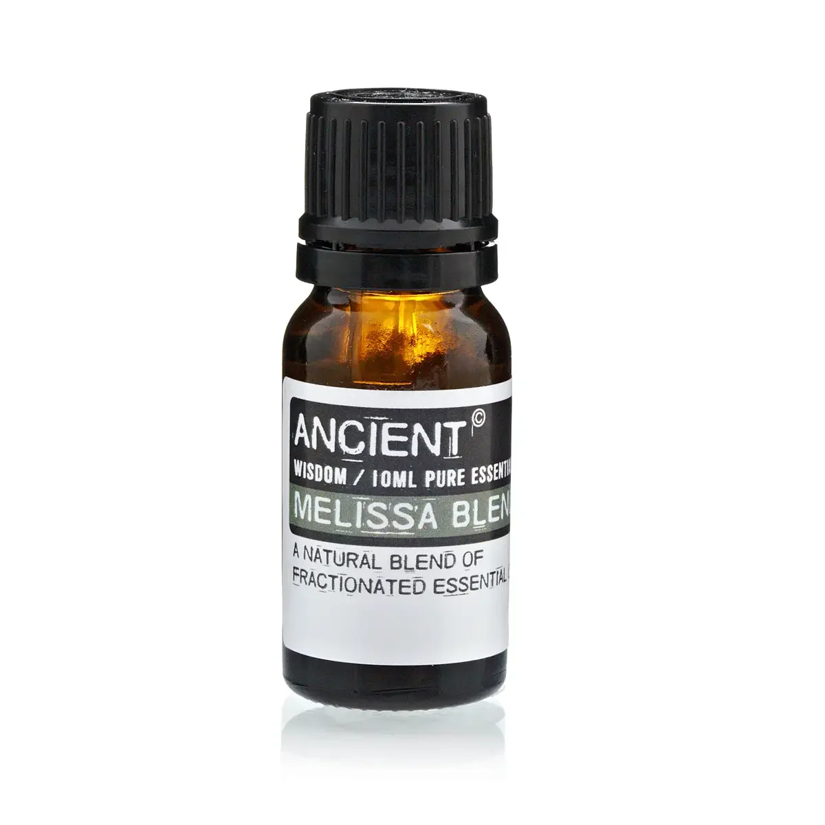 Glass bottle of 10 ml Melissa (Blend) essential oil, clear label showing product name.