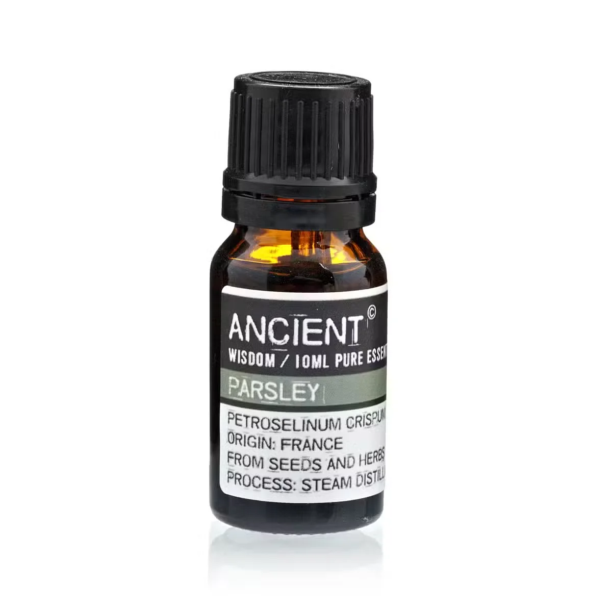 10 ml bottle of parsley oil with green label