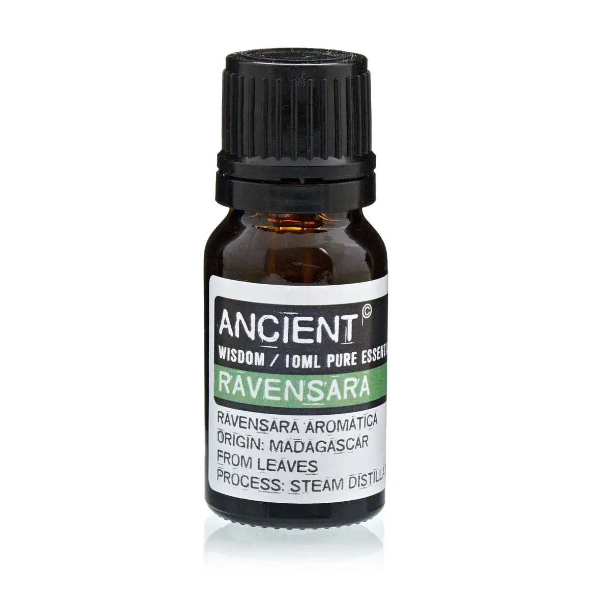 10 ml Ravensara Essential Oil bottle, labeled with product name.