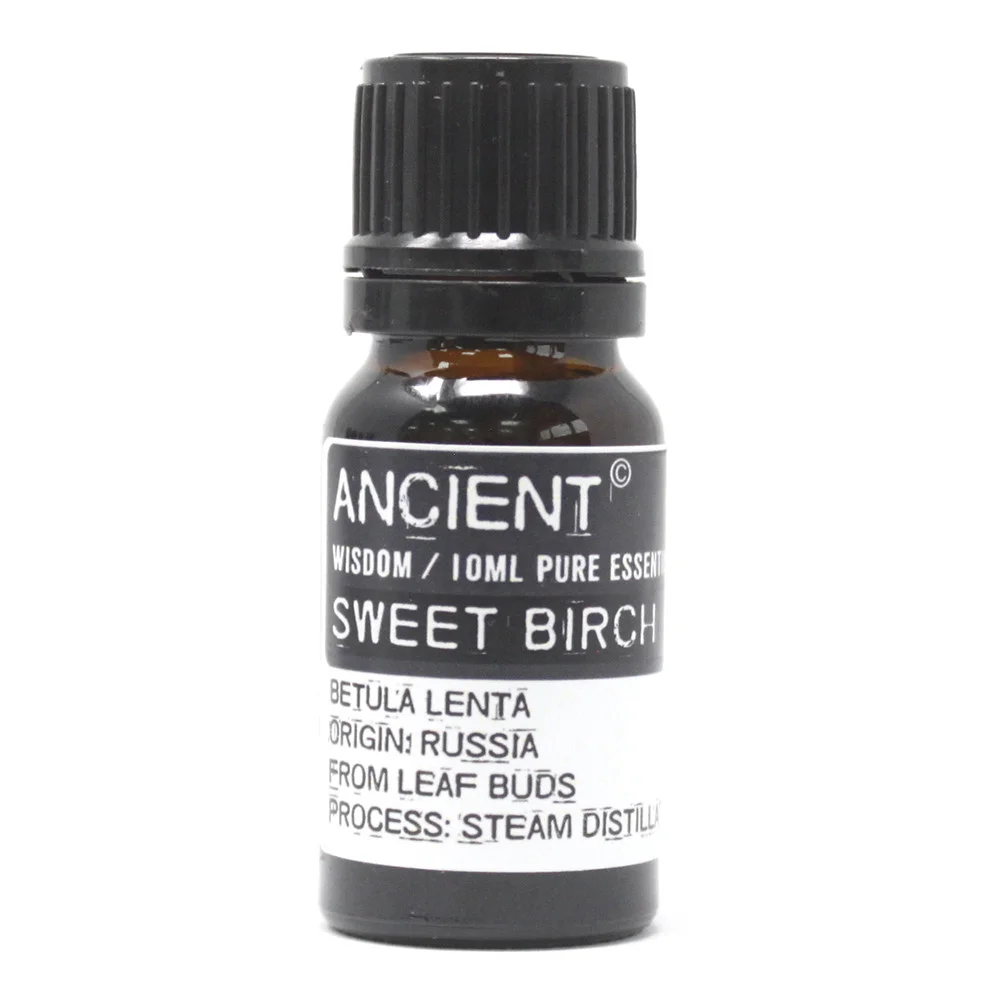Small glass bottle of 10 ml Sweet Birch Essential Oil with clear label