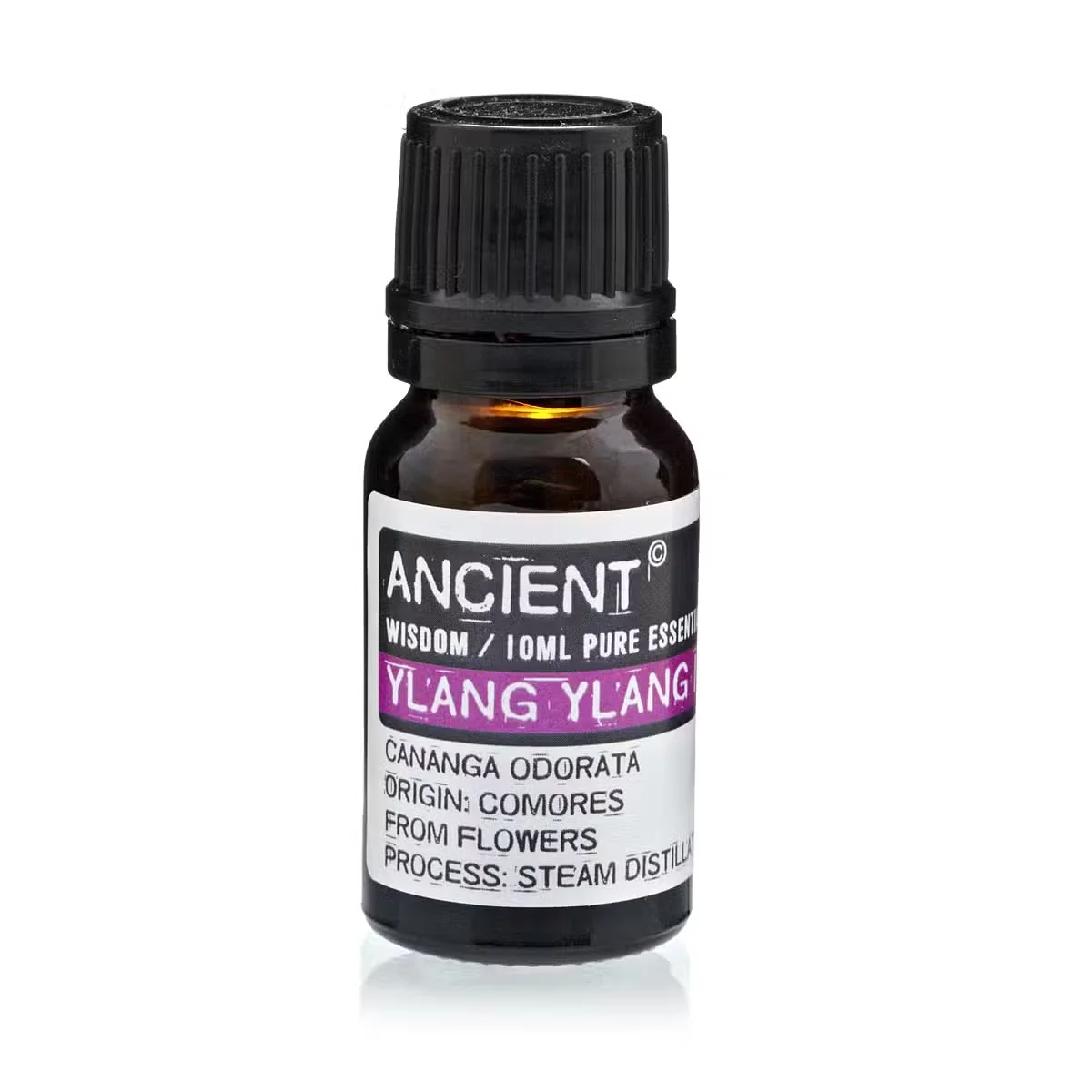 10ml Ylang Ylang III essential oil bottle in glass dropper bottle.