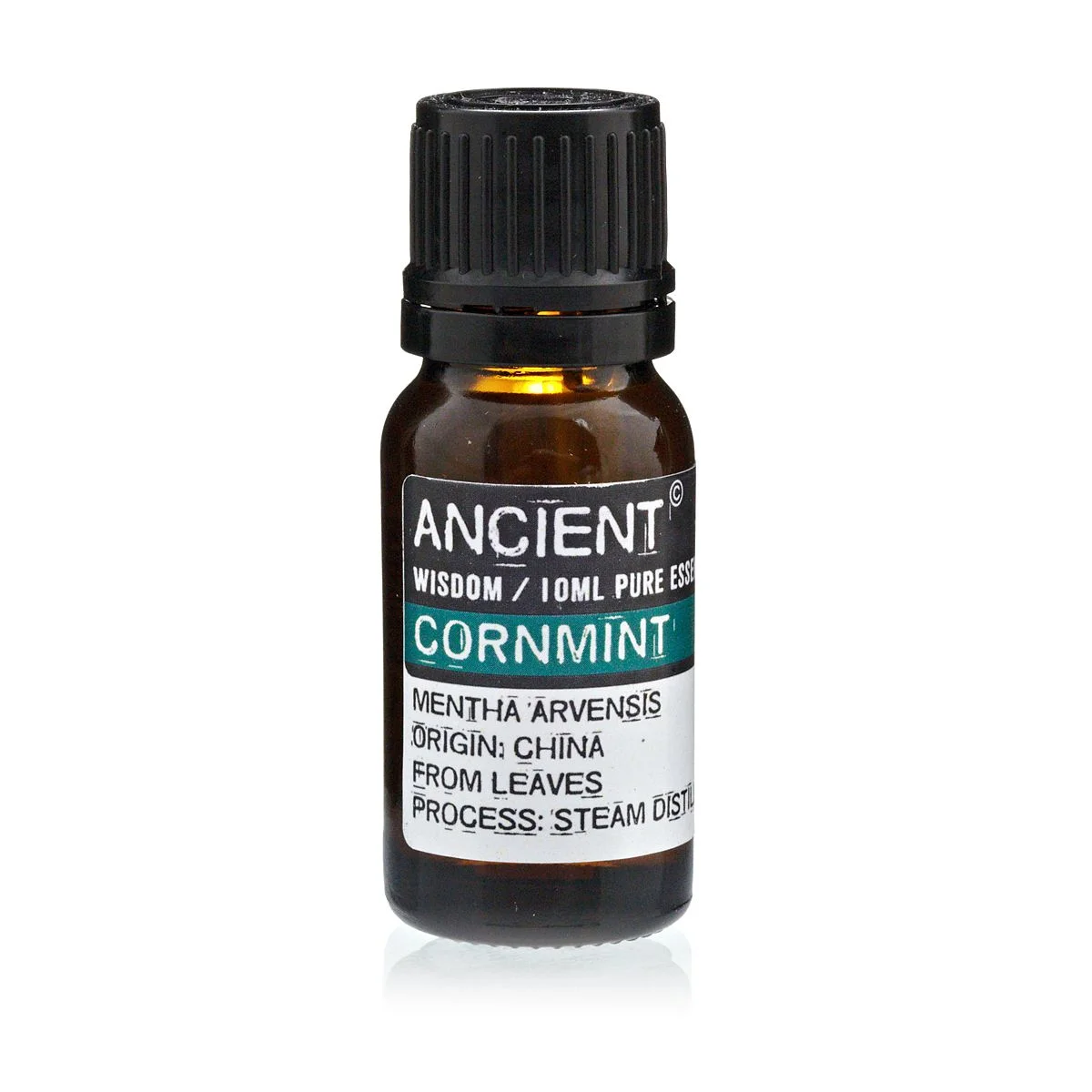 10 ml glass bottle of cornmint oil, labeled with product name and volume.