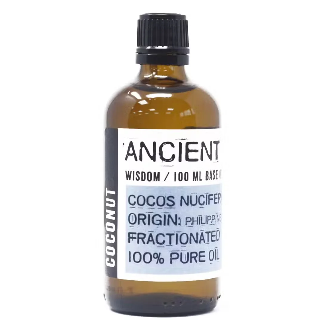 Fractionated Coconut Oil 100ml in clear bottle.