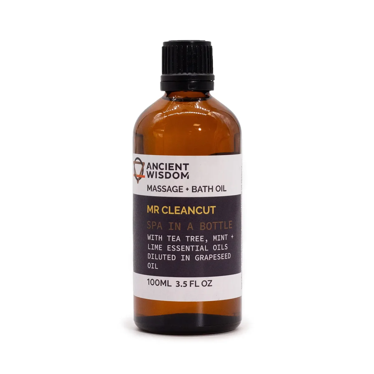 Mr Cleancut shaving oil 100ml bottle in glass with branded label.