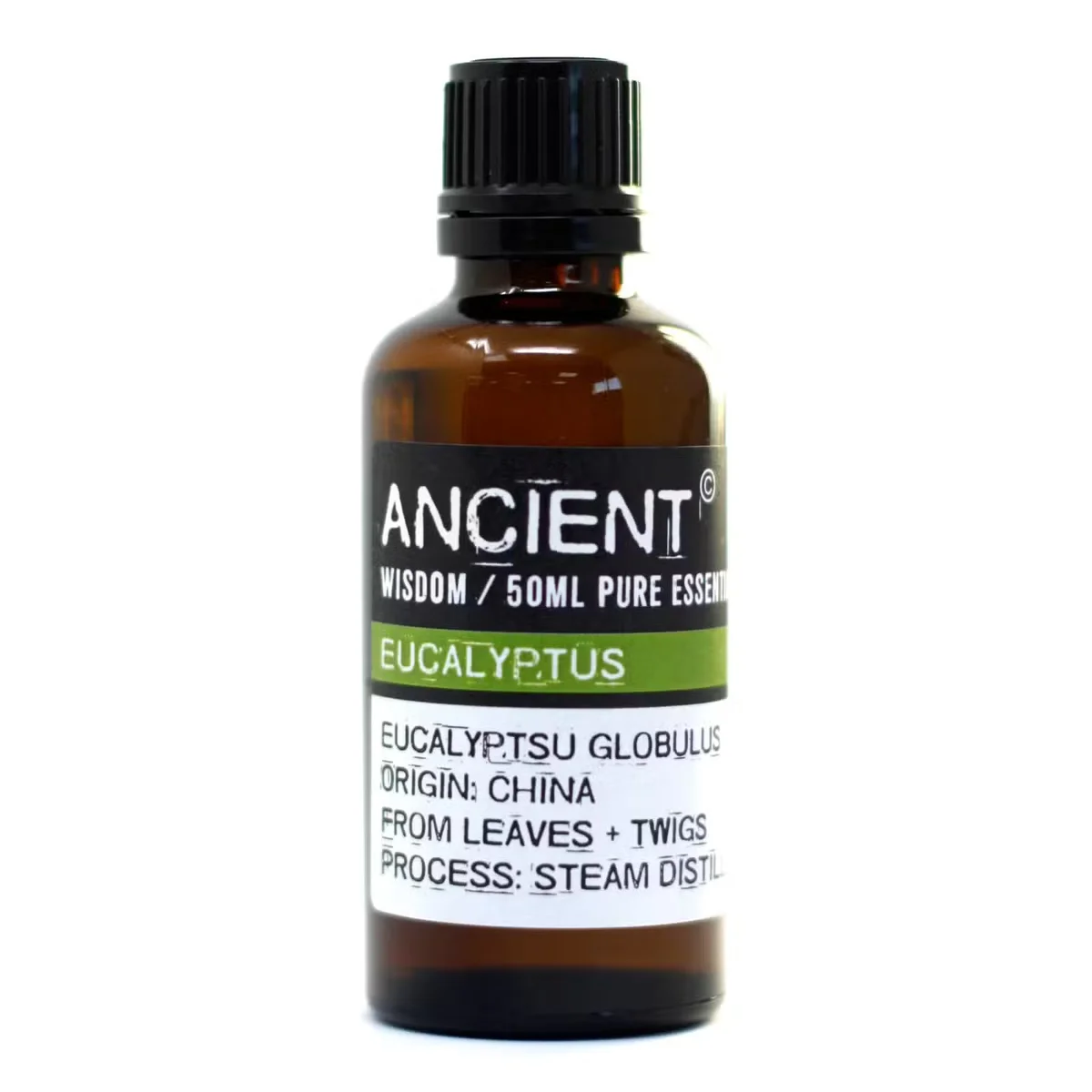 Glass bottle containing 50ml essential oil eucalyptus