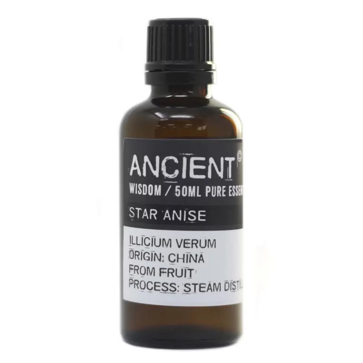 Clear glass 50ml bottle of Aniseed China Star star anise condiment, labeled on the neck.