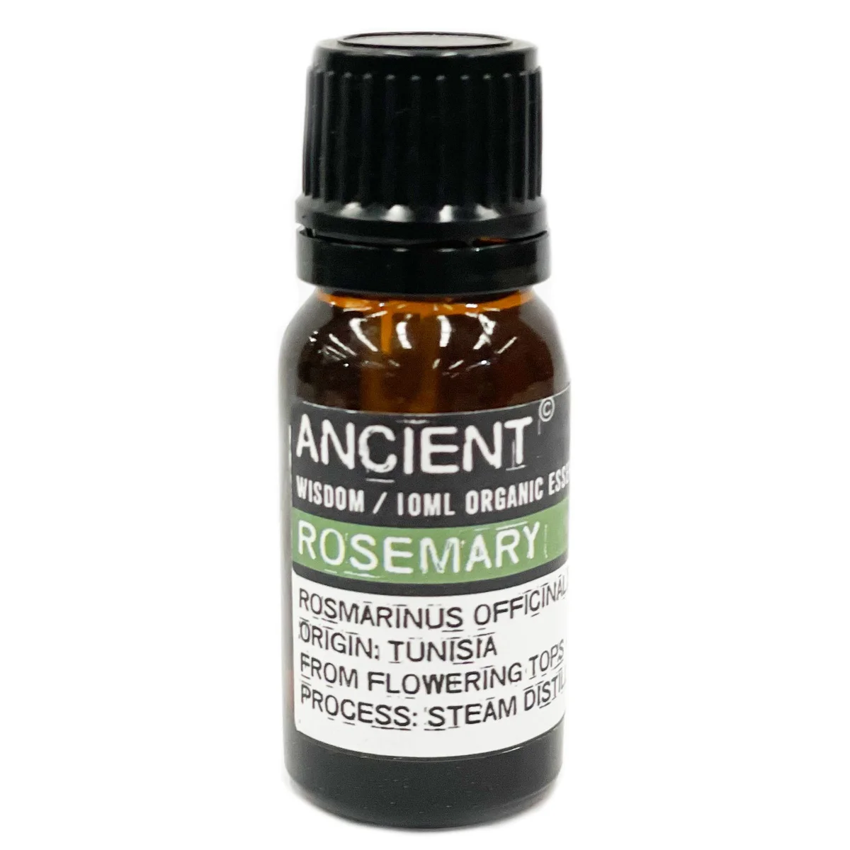 Glass bottle of organic rosemary essential oil, 10 ml.
