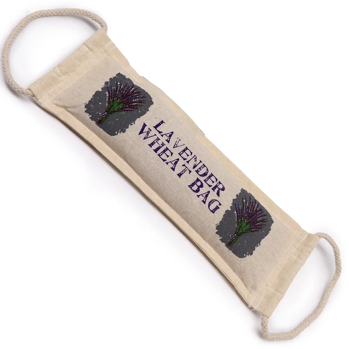 Lavender natural cotton wheat bag on neutral background.