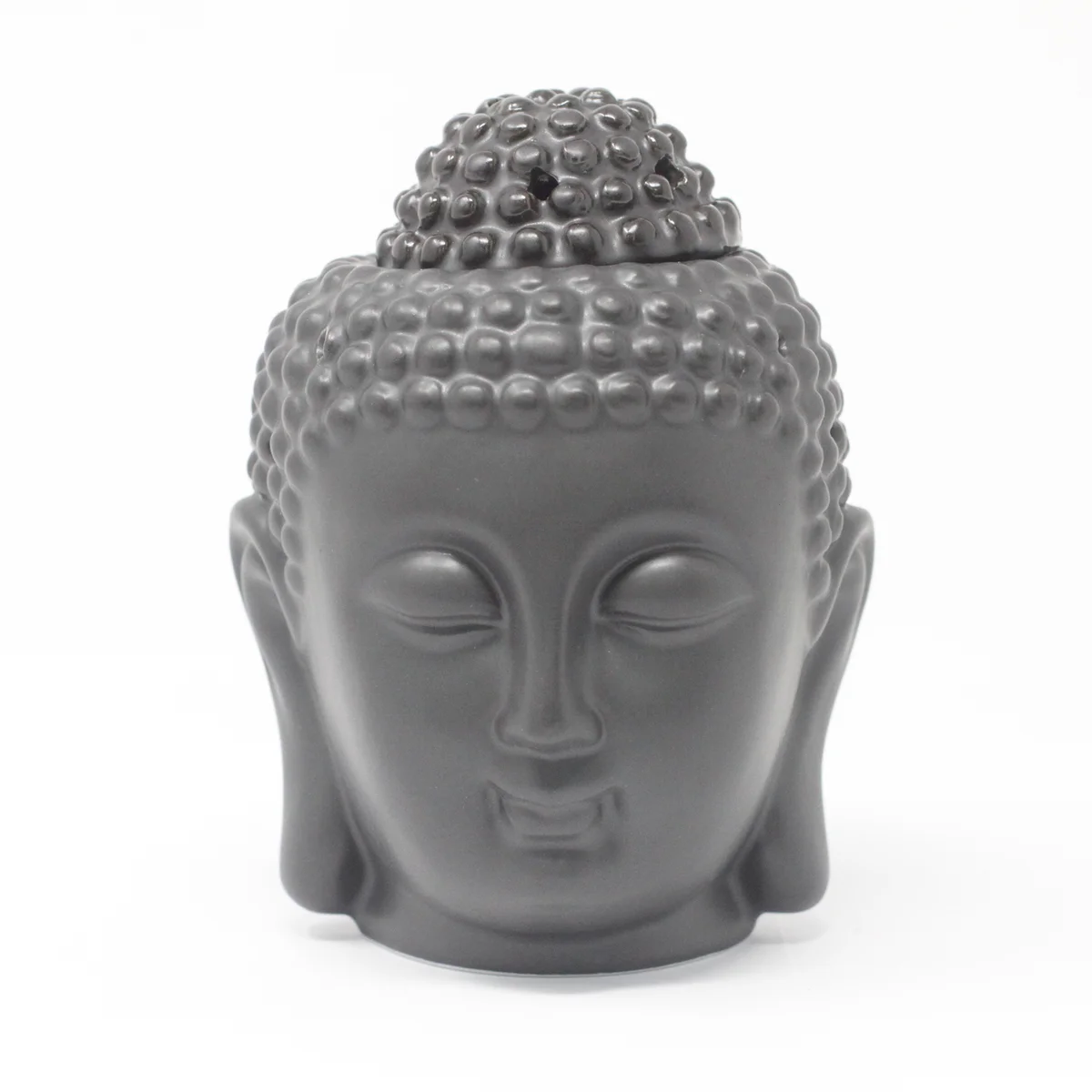 Dark brown buddah head burner with carved Buddha head design, ideal for oil burning.
