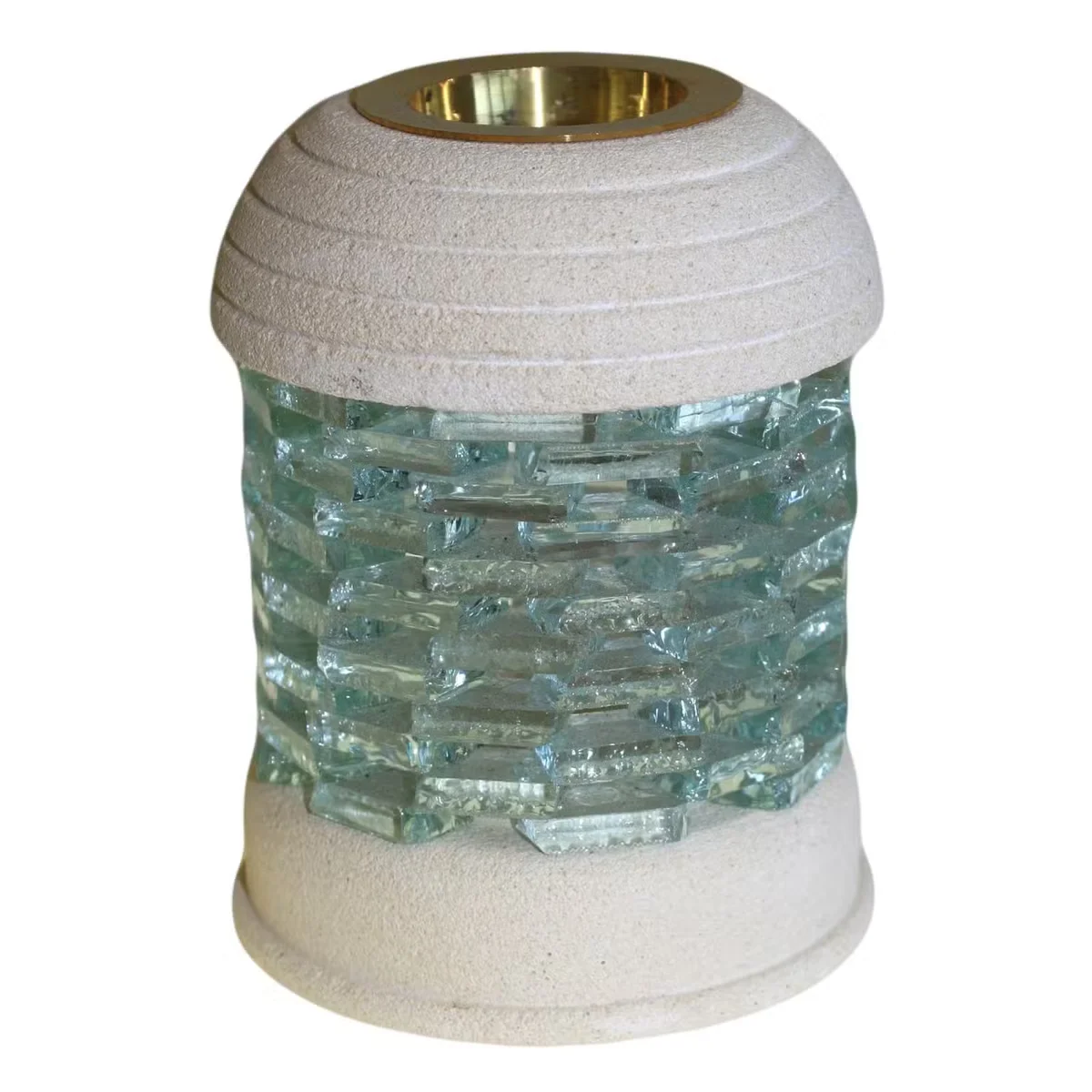 Stone oil burner, round glass brick, decorative oil burner