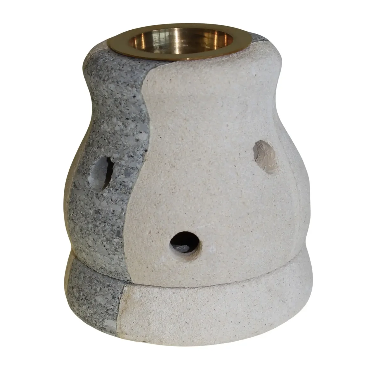 Combo-shaped stone oil burner showing a stone reservoir and fire support.