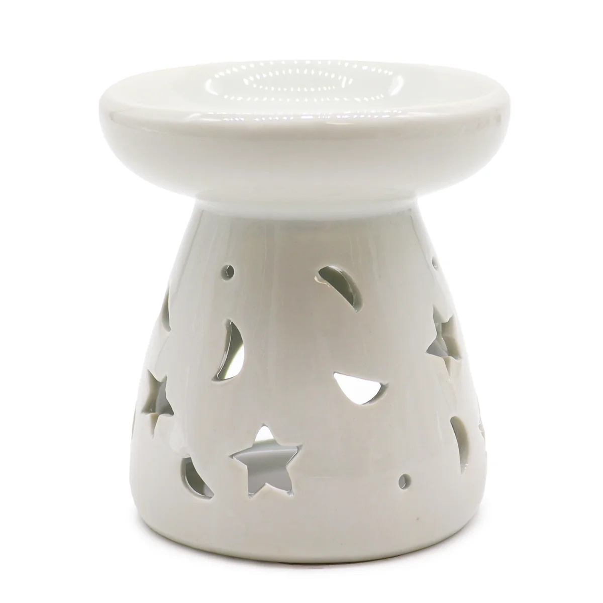Large classic white oil burner Moon & Star, sleek design with subtle celestial motifs.