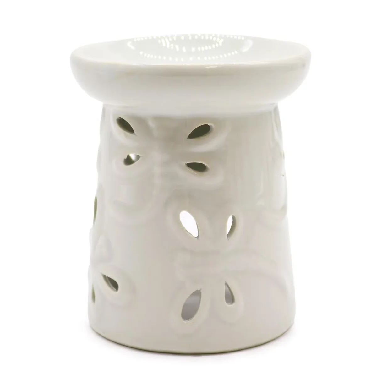 Classic oil burner with a Dragonfly design in plain white.