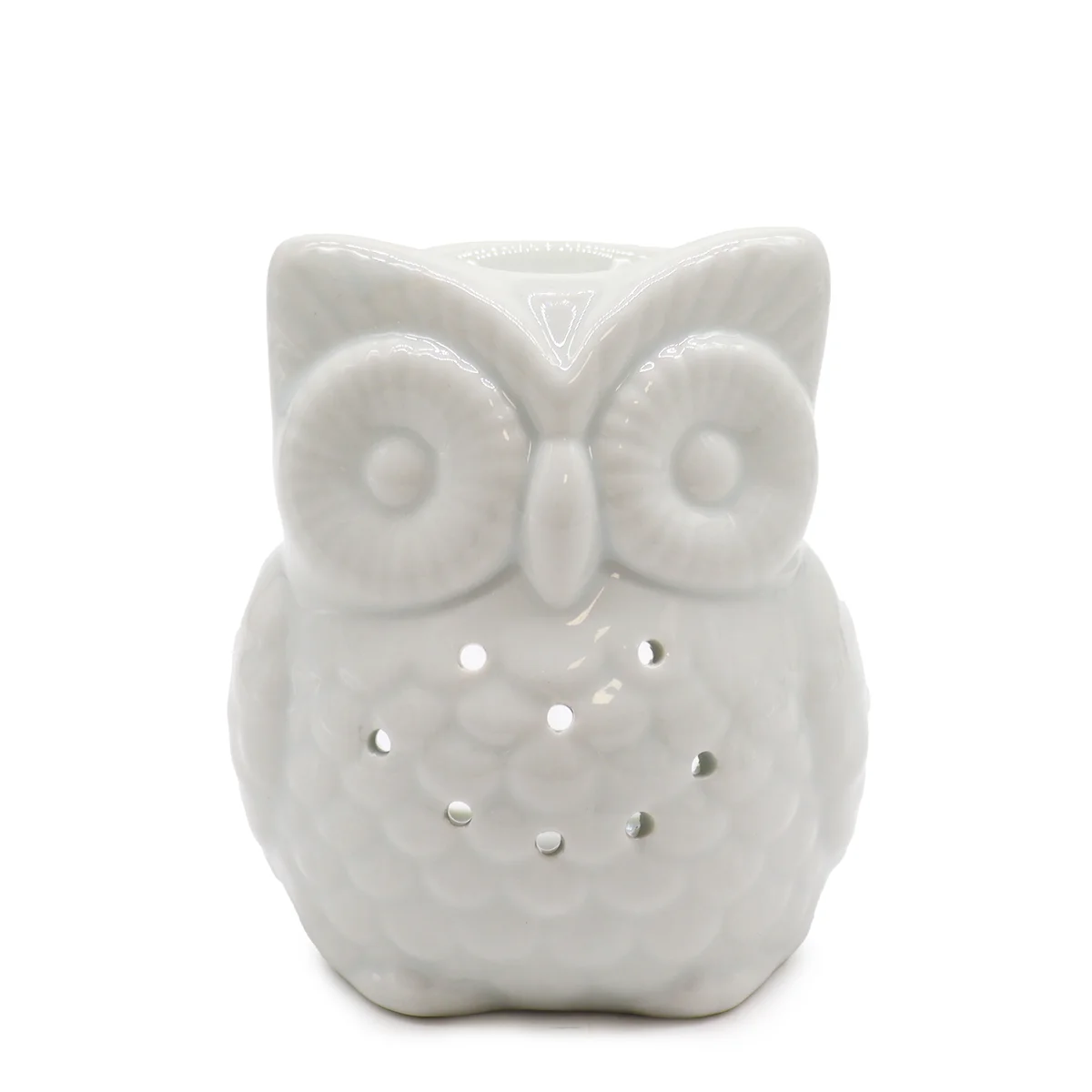 Classic oil burner in tall owl shape, glossy white finish.